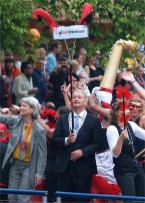 Lord Mayor of Amsterdam Eberhardt van de Laan on the City of Amsterdam boat during the Gay Pride Canal Parade 2010